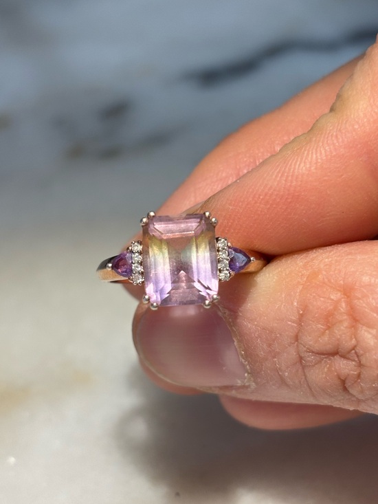 Vintage Jewelry - Vintage Ametrine & Multi Gemstone Ring Vermeil Rose Gold Over Sterling Silver